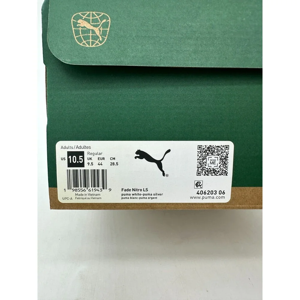 Puma Fade Nitro Men's Size 10.5 White Silver Running Athletic Shoes 406203 06